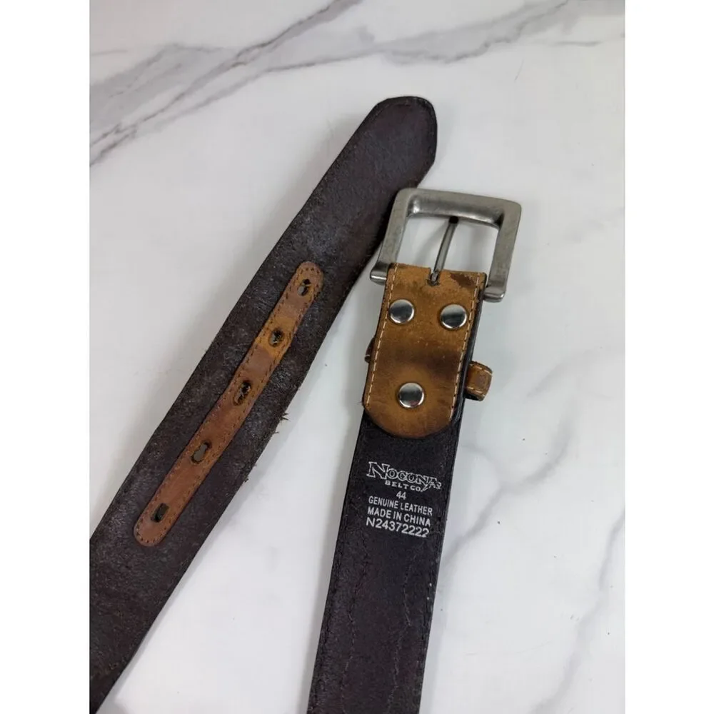 Nocona Genuine Leather Belt Western Distressed Brown Black Buckle Size 44
